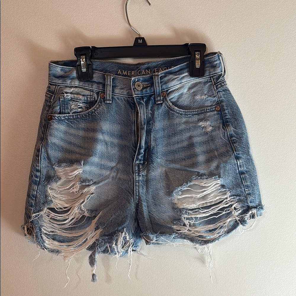 American Eagle Outfitters Blue Distressed Jean Shorts